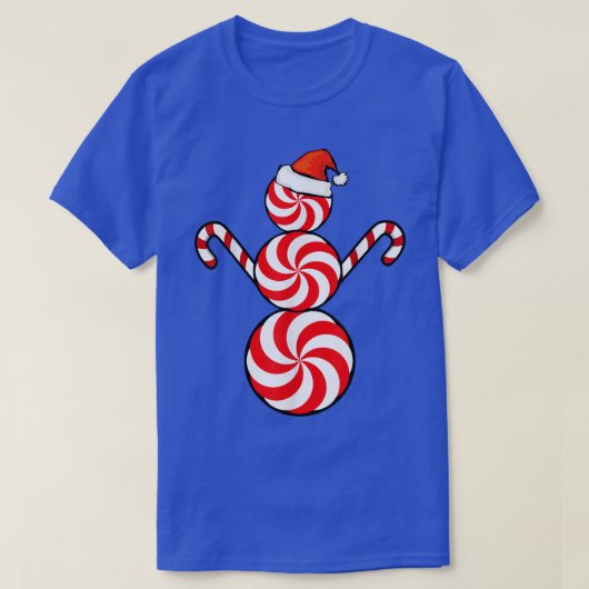 おもしろいクリスマスSペパーミントキャンディ雪だるま Tシャツ (デザイン正面)