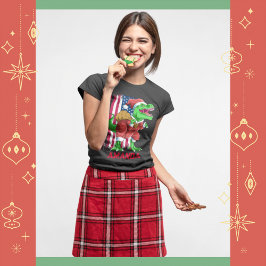 おもしろいクリスマスSanta Tレックスティラノサウルスクリスマス Tシャツ