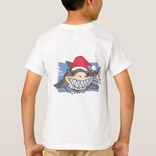 おもしろいクリスマスSHARK漫画10代の男の子ガールキッズ Tシャツ (裏面)