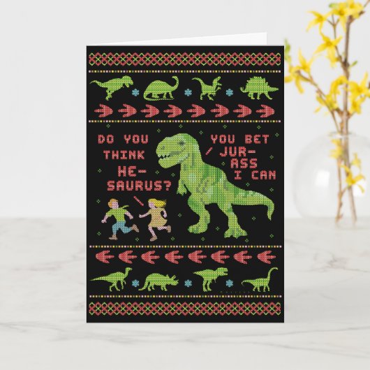 おもしろいクリスマスTレックスプンユーモアニットフェイク カード (黄色い花)