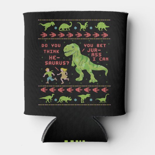 おもしろいクリスマスTレックスプンユーモアニットフェイク 缶クーラー (正面)