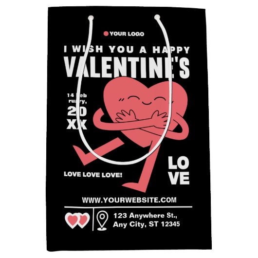 おもしろいクリームホワイトレモダンッドバレンタインデー ミディアムペーパーバッグ (正面)