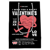 おもしろいクリームホワイトレモダンッドバレンタインデー ミディアムペーパーバッグ (裏面)