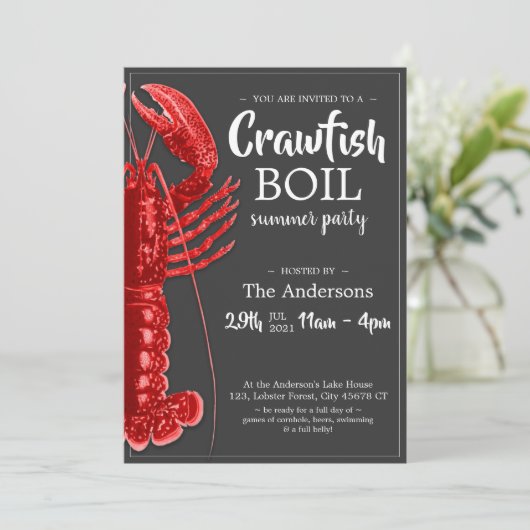 おもしろいクロウフィッシュ夏のパーティーダークグレー 招待状 (スタンド正面)