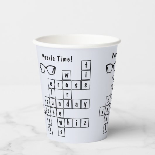 おもしろいクロスワードパズル、黒い眼鏡フレーム 紙コップ (正面)