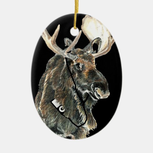 おもしろいクールがヘッドホ聞ンで音楽に合わせる セラミックオーナメント (正面)