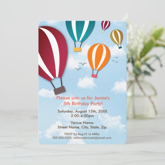 おもしろいクールと熱気球|誕生日 招待状 (スタンド正面)