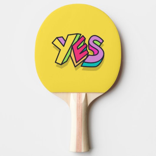 おもしろいクールカラフル"YES"黄色トレンディースポーツ 卓球ラケット (正面)