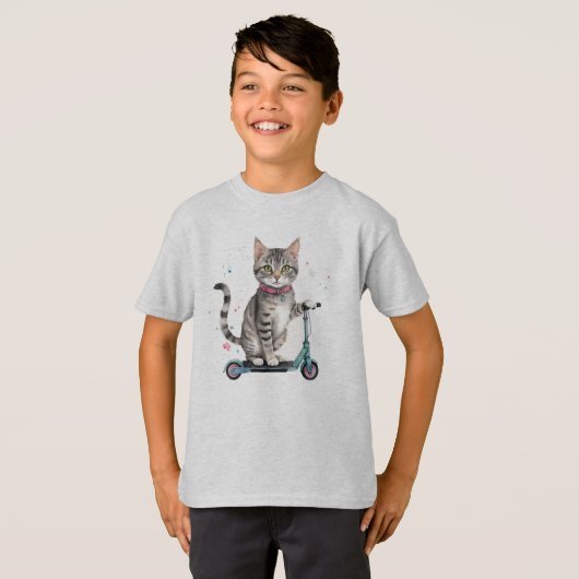 おもしろいクールキャットキックスクーター動物ユーモア Tシャツ (正面フル)