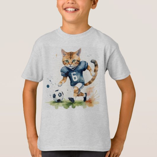 おもしろいクールキャッ遊トサッカーラグビー Tシャツ (正面)