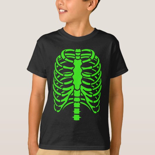 おもしろいクールグリーンスケルトンリブケージハロウィーン Tシャツ (正面)