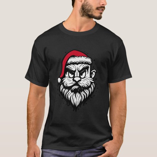おもしろいクールサンタフェイス クリスマス ヒップスター Tシャツ (正面)