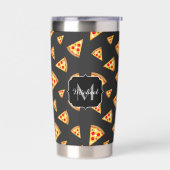 おもしろいクールスライス模様ダークグレーモノグラム 保温保冷タンブラー (左面)