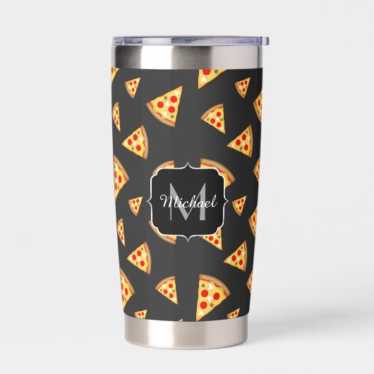 おもしろいクールスライス模様ダークグレーモノグラム 保温保冷タンブラー (左面)