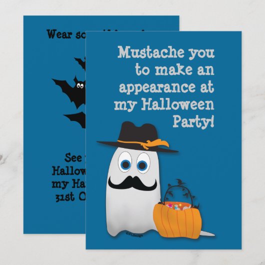 おもしろいクールハロウィーンの口ひげ幽霊招待状 招待状 (正面/裏面)