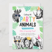 おもしろいクールパーティー動物誕生日招待状 招待状 (正面)