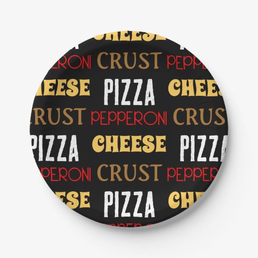 おもしろいクールピザペペローニチーズクラスト文字模様 ペーパープレート (正面)