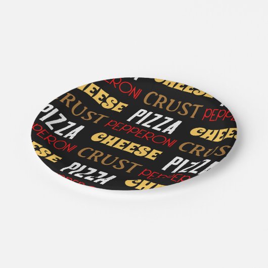おもしろいクールピザペペローニチーズクラスト文字模様 ペーパープレート (アングル)