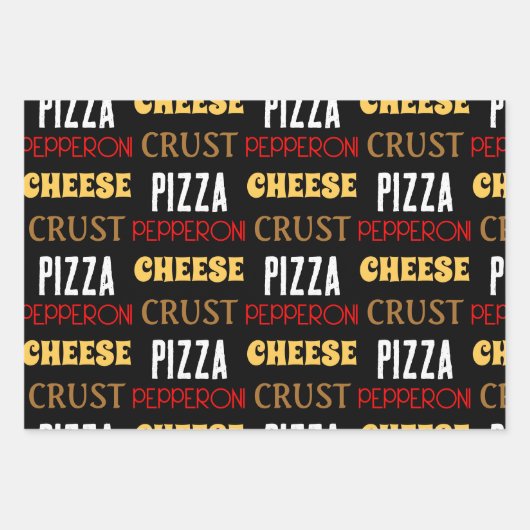 おもしろいクールピザペペローニチーズクラスト文字模様 ラッピングペーパーシート (正面)