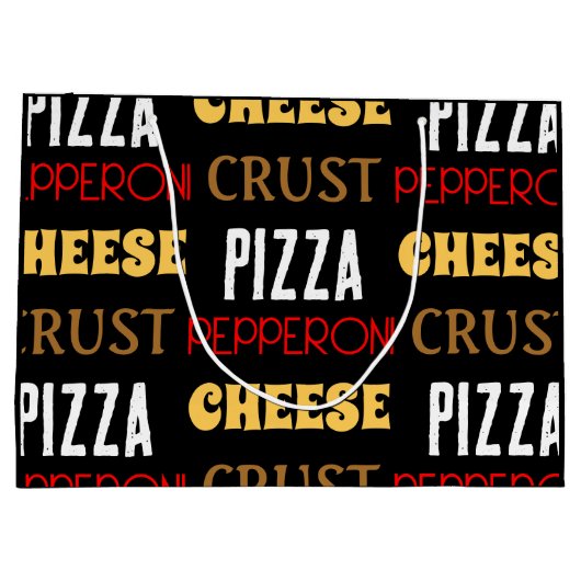おもしろいクールピザペペローニチーズクラスト文字模様 ラージペーパーバッグ (裏面)