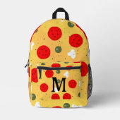 おもしろいクールピザペペローニマッシュルームモノグラム プリントバックパック (正面)