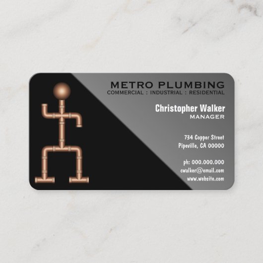 おもしろいクールブラックグレープラマー配管名刺 名刺 (正面)