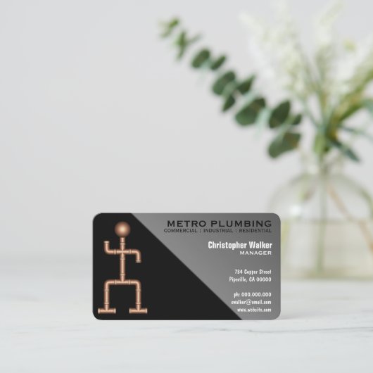 おもしろいクールブラックグレープラマー配管名刺 名刺 (スタンド正面)