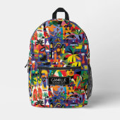 おもしろいクールマンガカラフルー・ドードルパーソナライズされたキッド プリントバックパック (正面)