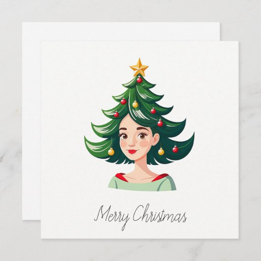 おもしろいクール漫画ミニマルモダンスクリスマスツリー シーズンカード (正面/裏面)
