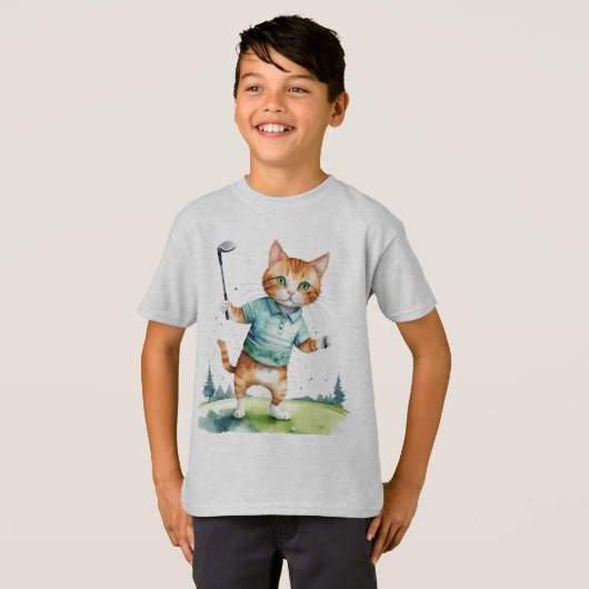 おもしろいクール猫ゴルファー動物ユーモア Tシャツ (正面フル)