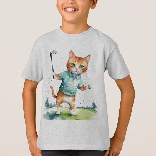 おもしろいクール猫ゴルファー動物ユーモア Tシャツ (正面)