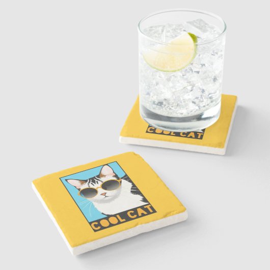 おもしろいクール猫 ストーンコースター (横)