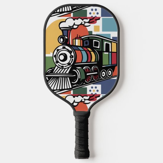 おもしろいクール蒸気機関列車抽象芸術 ピックルボールラケット (正面)