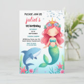 おもしろいクール魚の海の青いジンベイザメ1歳の誕生日 招待状 (スタンド正面)