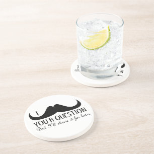 おもしろいクールI mustache you a question白黒 コースター