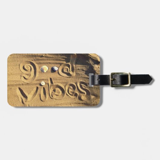 おもしろいグッドVibes引用文描インビーチサンドフォト ラゲッジタグ (正面横)