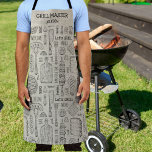 おもしろいグパーソナライズされたリル・シェフBBQバーベキューマスター エプロン<br><div class="desc">カーキタンの背景に様々な焼き具をセットしたヴィンテージ模様のおもしろいエプロン。パーソナライズするカスタム文字の2行を追加。バーベキュー、グリル、調理師が大好きな人に最適。完璧な父の日、誕生日または休日の贈り物を作る。</div>