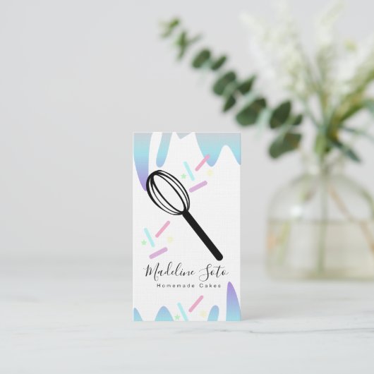 おもしろいグラデーションつや消し滴下ウィスクケーキベーカリーロゴ 名刺 (スタンド正面)