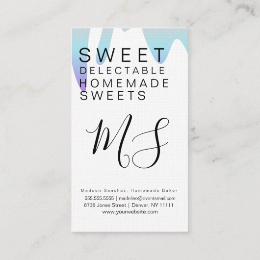 おもしろいグラデーションつや消し滴下ウィスクケーキベーカリーロゴ 名刺 (裏面)