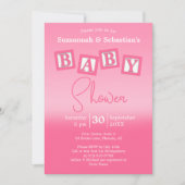 おもしろいグラデーションピンク赤ちゃんガールブロックシャワー招待状 招待状 (正面)