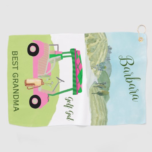 おもしろいグラムゴルフカー最高のトおばあちゃんパーソナライズされた名 ゴルフタオル (横)