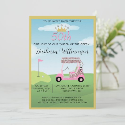 おもしろいグラムフィフティレディーゴルファー50th誕生日パーティー 招待状 (スタンド正面)