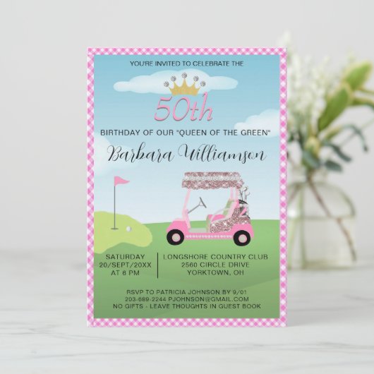 おもしろいグラムフィフティレディーゴルファー50th誕生日パーティー 招待状 (スタンド正面)