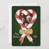 おもしろいグリッターキャンディーケーンフレームフォトクリスマス 招待状 (正面)