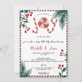 おもしろいグリッタークリスマスキャンディーケーンジョイベビーシャワー 招待状 (正面)