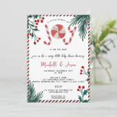 おもしろいグリッタークリスマスキャンディーケーンジョイベビーシャワー 招待状 (スタンド正面)