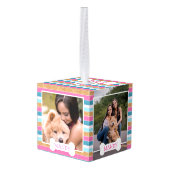 おもしろいグリッターストライプパターン犬の写真コラージュ キューブオーナメント (裏面アングル)