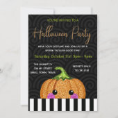 おもしろいグリッターパンプキンブラックオレンジハロウィーン 招待状 (正面)