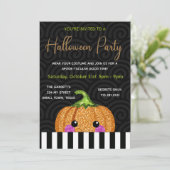 おもしろいグリッターパンプキンブラックオレンジハロウィーン 招待状 (スタンド正面)