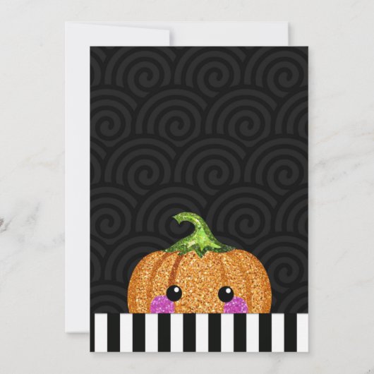 おもしろいグリッターパンプキンブラックオレンジハロウィーン 招待状 (裏面)